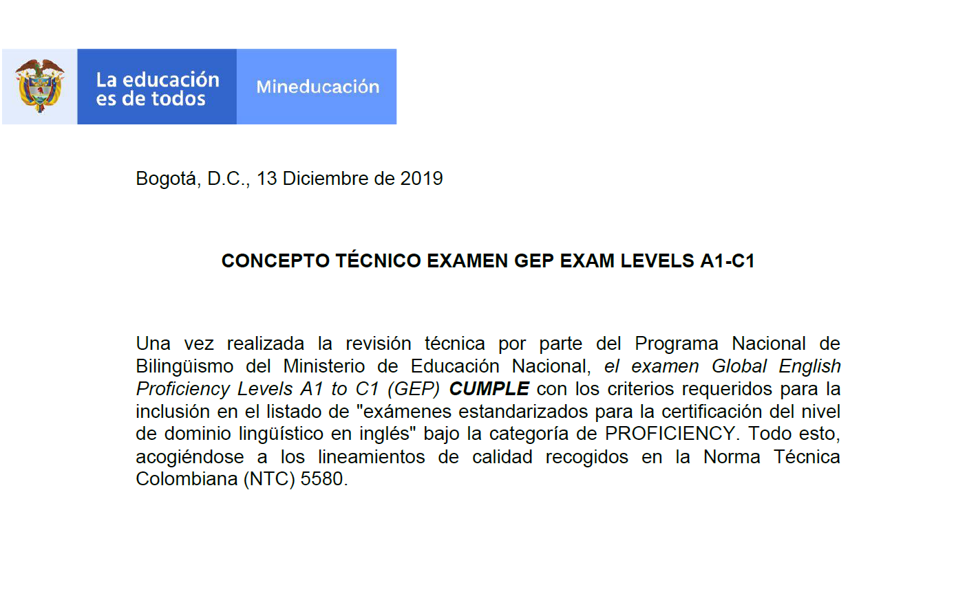 aval de ministerio de educación