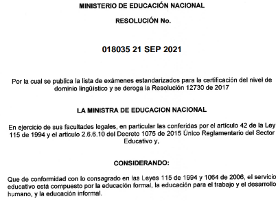 Aval del Ministerio de Educación de Colombia
